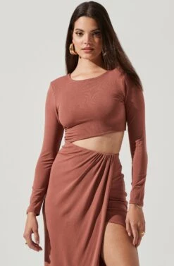 Westwood Long Sleeve Side Cutout Midi Dress 36 Westwood Long Sleeve Side Cutout Midi Dress -Astr The Label Shop ADR101108 PINK 2