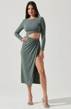 Westwood Long Sleeve Side Cutout Midi Dress 38 Westwood Long Sleeve Side Cutout Midi Dress -Astr The Label Shop ADR101108 SAGE 1