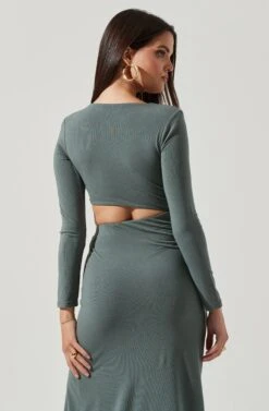 Westwood Long Sleeve Side Cutout Midi Dress 39 Westwood Long Sleeve Side Cutout Midi Dress -Astr The Label Shop ADR101108 SAGE 4