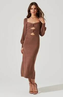 Multi Cutout Sweater Midi Dress 20 Multi Cutout Sweater Midi Dress -Astr The Label Shop ADR101133 BROWN 0598