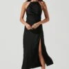 Front Slit Halter Satin Midi Dress -Astr The Label Shop ADR101166 BLACK 2107
