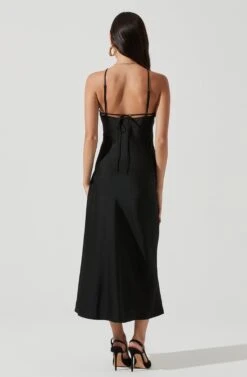 Front Slit Halter Satin Midi Dress -Astr The Label Shop ADR101166 BLACK 2114