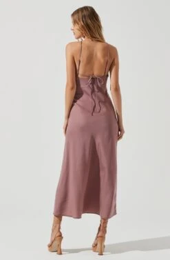 Front Slit Halter Satin Midi Dress -Astr The Label Shop ADR101166 MAUVE 0761