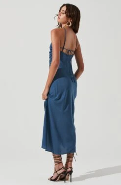 Front Slit Halter Satin Midi Dress -Astr The Label Shop ADR101166 STEELBLUE 0492