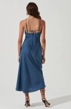 Front Slit Halter Satin Midi Dress -Astr The Label Shop ADR101166 STEELBLUE 0495