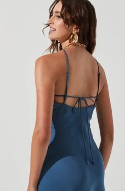 Front Slit Halter Satin Midi Dress -Astr The Label Shop ADR101166 STEELBLUE 0496