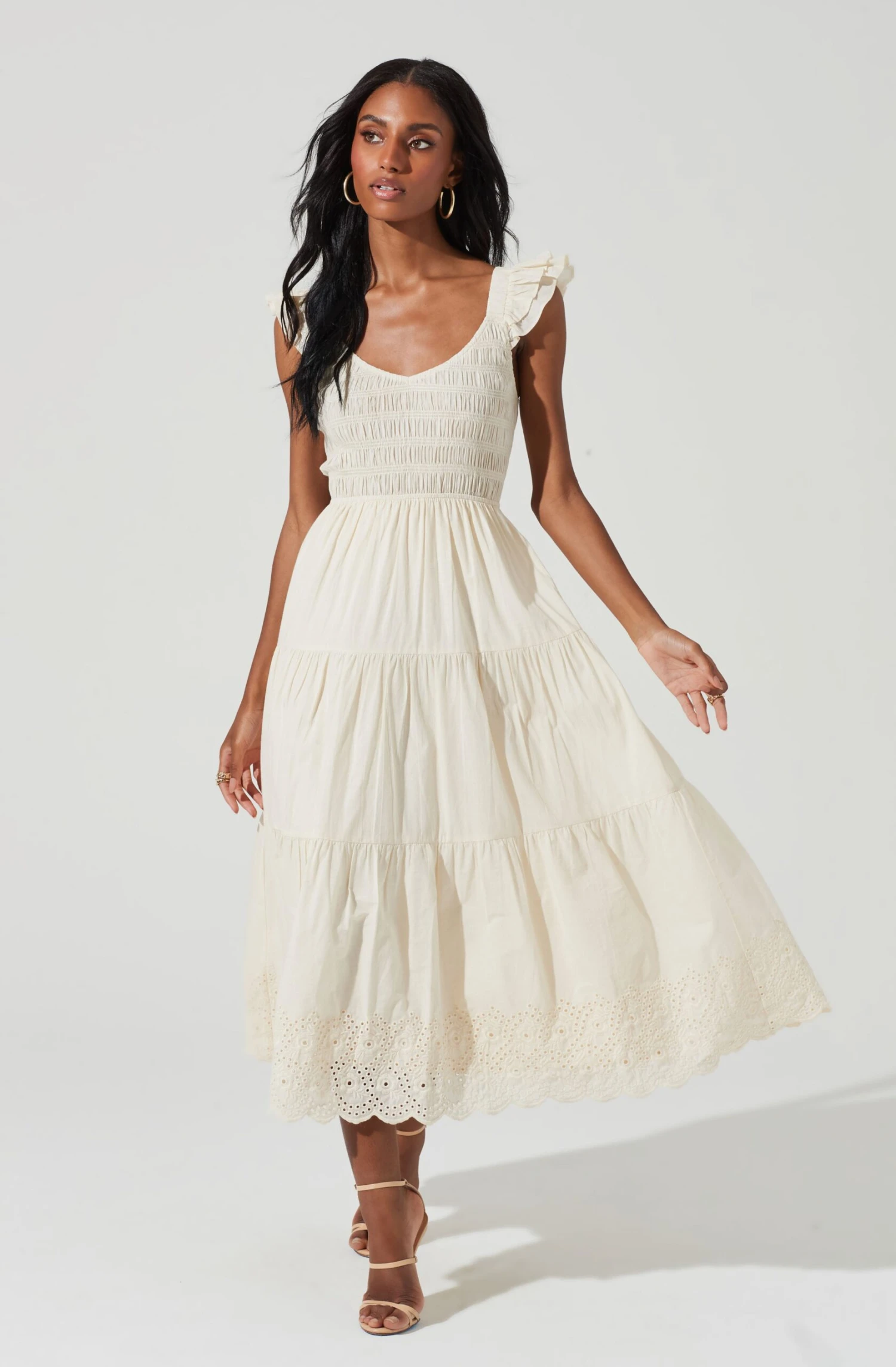 Flutter Sleeve Eyelet Midi Dress 3 Flutter Sleeve Eyelet Midi Dress