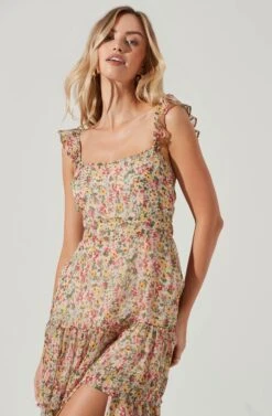 Tie Back Ruffle Floral Maxi Dress -Astr The Label Shop ADR101269 TAUPEMULTIFLORAL 0532