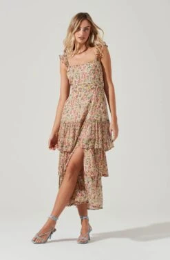 Tie Back Ruffle Floral Maxi Dress -Astr The Label Shop ADR101269 TAUPEMULTIFLORAL 0538