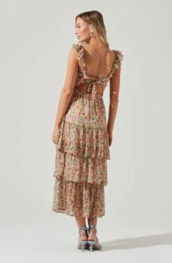 Tie Back Ruffle Floral Maxi Dress -Astr The Label Shop ADR101269 TAUPEMULTIFLORAL 0540