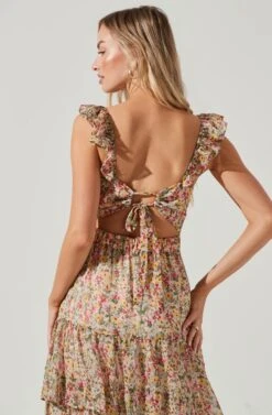 Tie Back Ruffle Floral Maxi Dress -Astr The Label Shop ADR101269 TAUPEMULTIFLORAL 0544