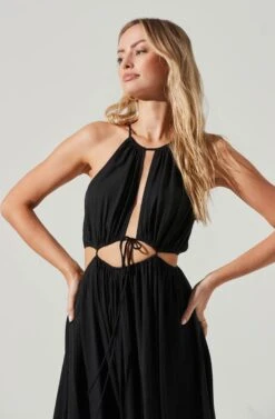 Midriff Cutout Maxi Dress -Astr The Label Shop ADR101276B BLACK 0965