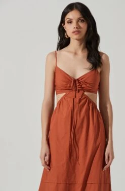 Cut Out Poplin Midi Dress -Astr The Label Shop ADR101292 BROWN 4