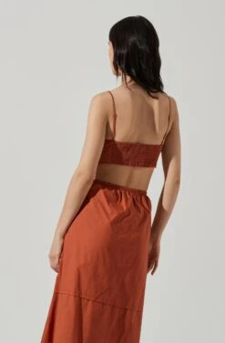 Cut Out Poplin Midi Dress -Astr The Label Shop ADR101292 BROWN 5