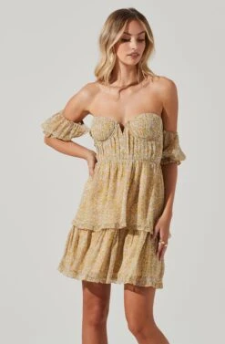 Off Shoulder Two Tier Floral Mini Dress -Astr The Label Shop ADR101294 YELLOWMULTIFLORAL 01441