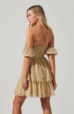 Off Shoulder Two Tier Floral Mini Dress -Astr The Label Shop ADR101294 YELLOWMULTIFLORAL 01501