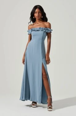 Venetia Off Shoulder Ruffle Trim Maxi Dress -Astr The Label Shop ADR101300 STEELBLUE 1