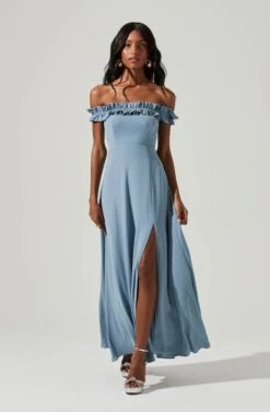 Venetia Off Shoulder Ruffle Trim Maxi Dress -Astr The Label Shop ADR101300 STEELBLUE 2