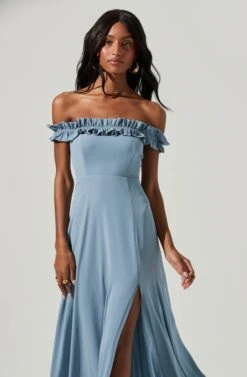 Venetia Off Shoulder Ruffle Trim Maxi Dress -Astr The Label Shop ADR101300 STEELBLUE 3