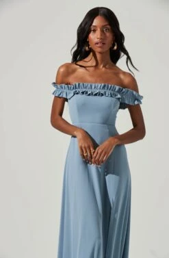 Venetia Off Shoulder Ruffle Trim Maxi Dress -Astr The Label Shop ADR101300 STEELBLUE 4