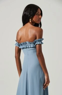 Venetia Off Shoulder Ruffle Trim Maxi Dress -Astr The Label Shop ADR101300 STEELBLUE 5