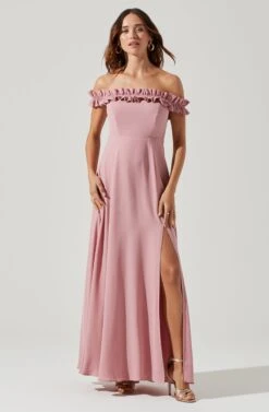 Venetia Off Shoulder Ruffle Trim Maxi Dress -Astr The Label Shop ADR101300 VINTAGEROSE 1