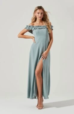 Venetia Off Shoulder Ruffle Trim Maxi Dress -Astr The Label Shop ADR10130 LIGHTSAGE 0182 12