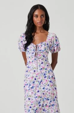 Lace Up Puff Sleeve Floral Midi Dress -Astr The Label Shop ADR101325 PURPLEMULTIFLORAL 3 43959dbb b164 4abe 98a6 7c68705db8c4
