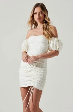 Off Shoulder Ruched Mini Dress 11 Off Shoulder Ruched Mini Dress -Astr The Label Shop ADR101351J WHITE 3