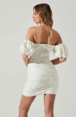 Off Shoulder Ruched Mini Dress 12 Off Shoulder Ruched Mini Dress -Astr The Label Shop ADR101351J WHITE 5