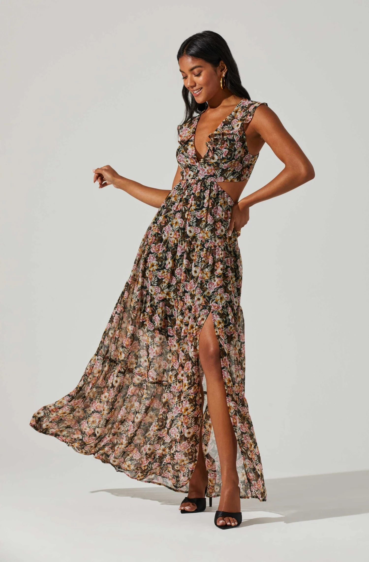 Floral Ruffle Cutout Maxi Dress 4 Floral Ruffle Cutout Maxi Dress - Image 2
