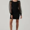 Organza Long Sleeve Mini Dress -Astr The Label Shop ADR101464 BLACK 1