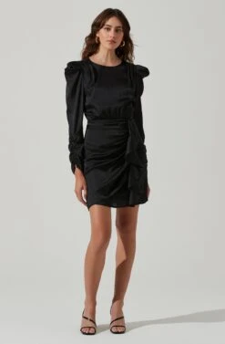 Long Sleeve Ruffle Front Mini Dress -Astr The Label Shop ADR101480 BLACK 1