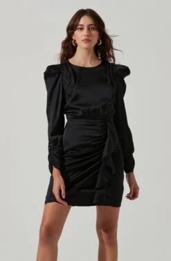 Long Sleeve Ruffle Front Mini Dress -Astr The Label Shop ADR101480 BLACK 3