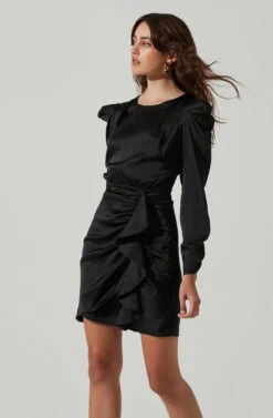 Long Sleeve Ruffle Front Mini Dress -Astr The Label Shop ADR101480 BLACK 4