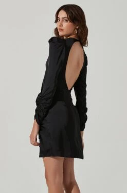Long Sleeve Ruffle Front Mini Dress -Astr The Label Shop ADR101480 BLACK 5