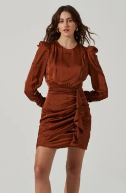 Long Sleeve Ruffle Front Mini Dress -Astr The Label Shop ADR101480 BROWN 3