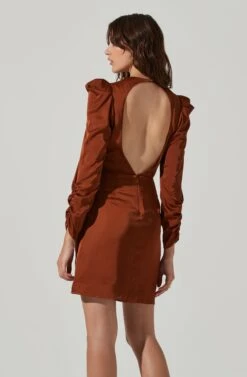 Long Sleeve Ruffle Front Mini Dress -Astr The Label Shop ADR101480 BROWN 5