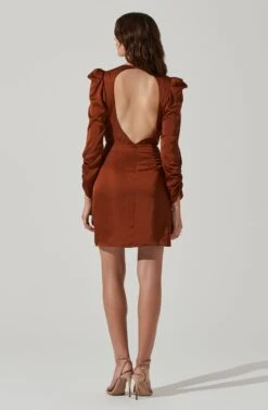 Long Sleeve Ruffle Front Mini Dress -Astr The Label Shop ADR101480 BROWN 6