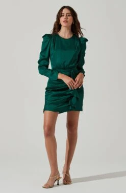 Long Sleeve Ruffle Front Mini Dress