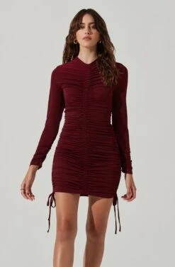 Ruched Center Long Sleeve Mini Dress 19 Ruched Center Long Sleeve Mini Dress -Astr The Label Shop ADR101485 WINE 3