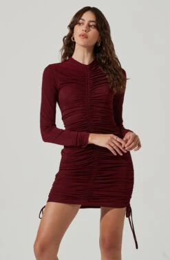 Ruched Center Long Sleeve Mini Dress 21 Ruched Center Long Sleeve Mini Dress -Astr The Label Shop ADR101485 WINE 4