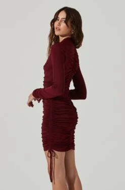 Ruched Center Long Sleeve Mini Dress 22 Ruched Center Long Sleeve Mini Dress -Astr The Label Shop ADR101485 WINE 5
