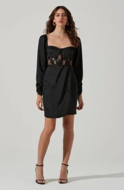 Lace Bustier Long Sleeve Mini Dress -Astr The Label Shop ADR101487 BLACK 1