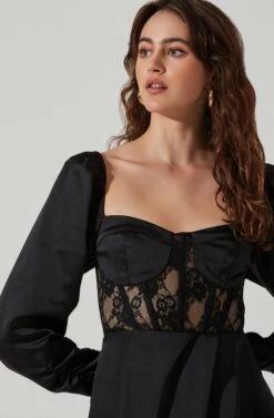 Lace Bustier Long Sleeve Mini Dress -Astr The Label Shop ADR101487 BLACK 4