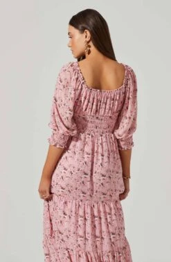 Floral Smocked Waist Tiered Midi Dress -Astr The Label Shop ADR101527 PINKFLORAL 5 5