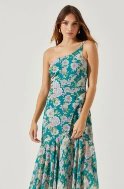 Emmylou Floral One Shoulder Midi Dress -Astr The Label Shop ADR101528 GREENPURPLEFLORAL 3