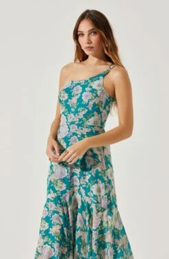 Emmylou Floral One Shoulder Midi Dress -Astr The Label Shop ADR101528 GREENPURPLEFLORAL 4