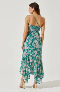 Emmylou Floral One Shoulder Midi Dress -Astr The Label Shop ADR101528 GREENPURPLEFLORAL 5