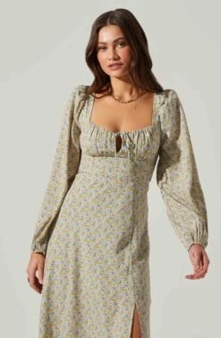 Floral Long Sleeve Back Cut Out Midi Dress -Astr The Label Shop ADR101532 BLUEYELLOWDITSY 3